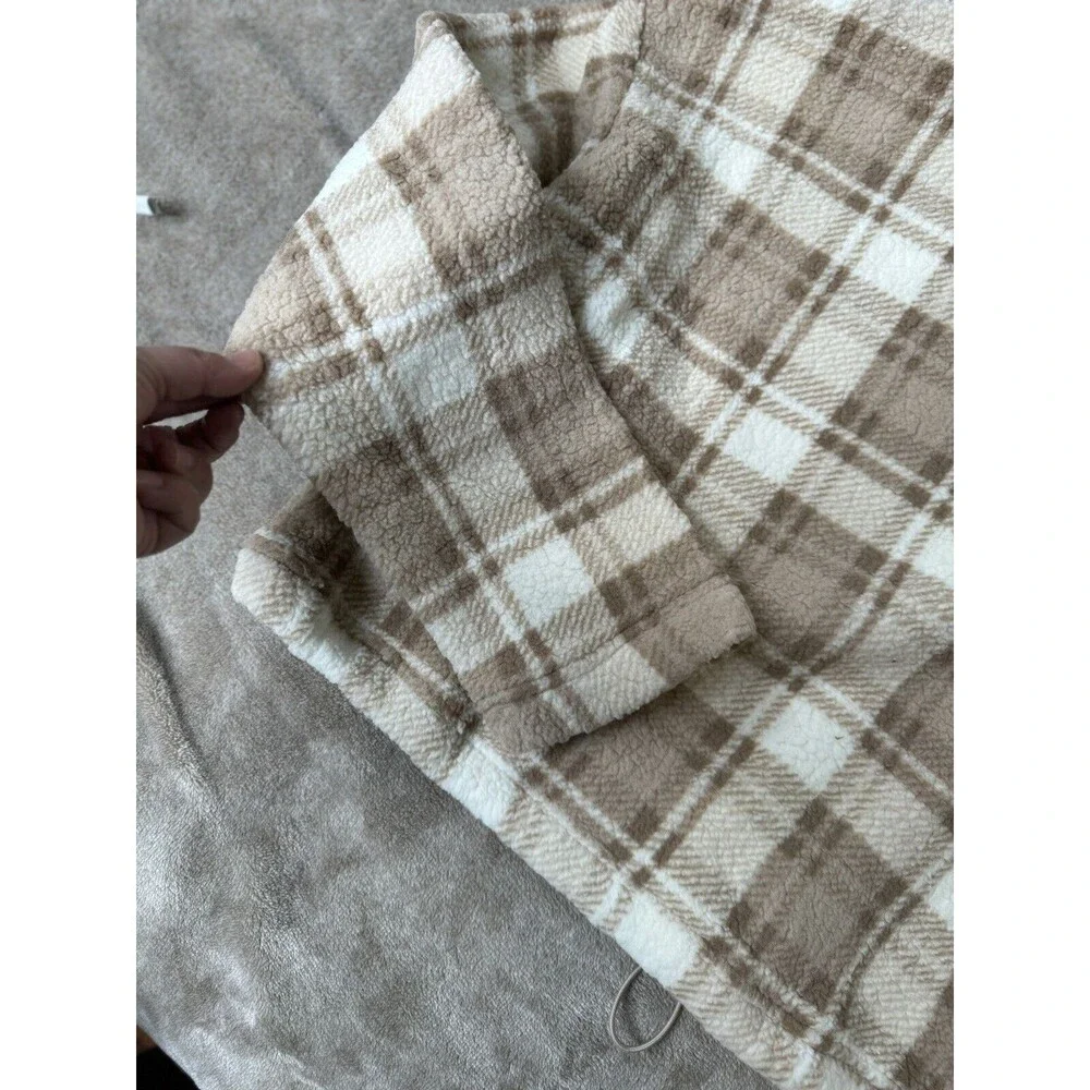Fashion Nova Plaid Fleece Pullover Womens Cropped 1/2 Zip Teddy Sweater M
